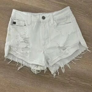 Kancan Estilo Distressed Mid‎ Rise frayed hem White Shorts Women's 3 / 25